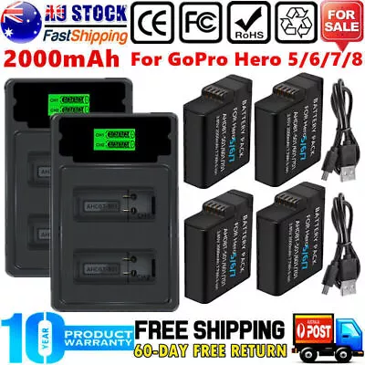 4x 2000mAh Battery & 2x Charger Set For GoPro Hero 5 Hero 6 7 8 Black Camera AU • $89.99