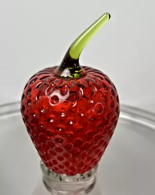 Vintage Viking Art Glass Dimpled Red Strawberry Paperweight Fruit Figurine 4  • $23.95