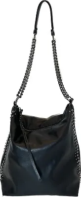 Zara Black Faux Leather Indie Sleaze Y2K Rock Chic Studded Hobo Shoulder Bag • $22