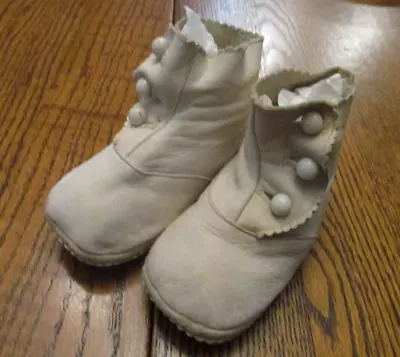 Antique Victorian Baby Shoes White Leather High Top 3 Button-4  Length • $18
