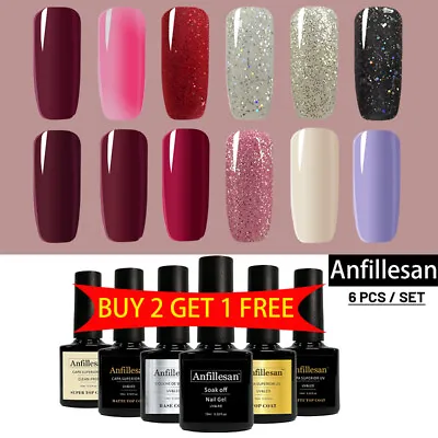 Anfillesan 6 Colour Nail Gel Polish Set Soak Off UV LED Gel Top Nail Varnish Kit • £3.59