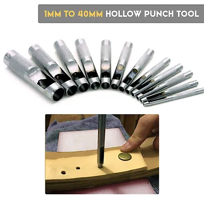 HEAVY DUTY HOLLOW PUNCH TOOL FOR LEATHER PLASTIC WOOD BELT HOLE PUNCH 1mm - 40mm • £30.99