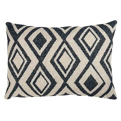 Tribal Geometric Ikat Boucle Boudoir Cushion Cover In Charcoal Grey. 17x12  • £20.99
