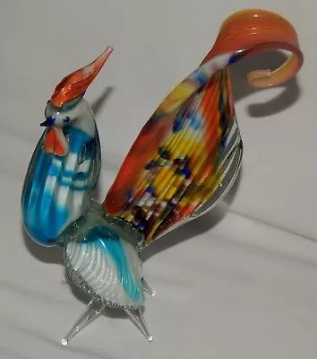 9  Murano Style Hand Blown Art Glass Rooster Figurine Multi Colored • $39