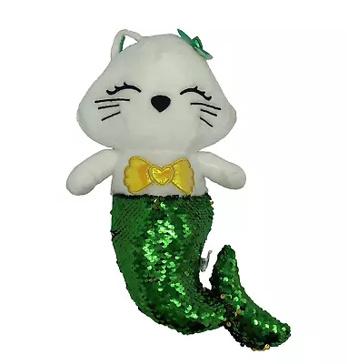 Green & Gold Flip Sequin Mermaid Cat Plush Stuffed Toy • $7