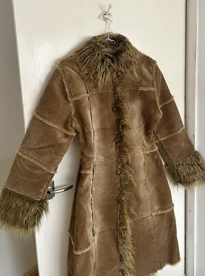 £35 • Buy Size 6-8 Y2k Miss Posh Tan Afghan Corduroy Fur Coat