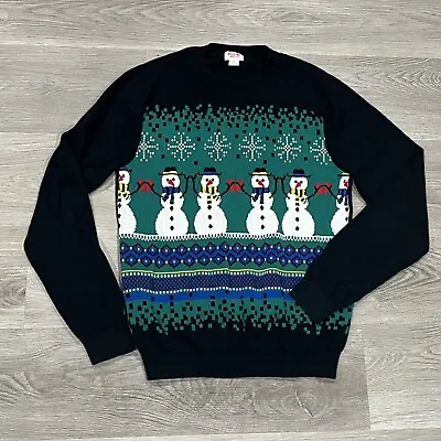 Mossimo Mens Sweater Small S Christmas Snowman Green/Black Cotton Pullover • $7.18