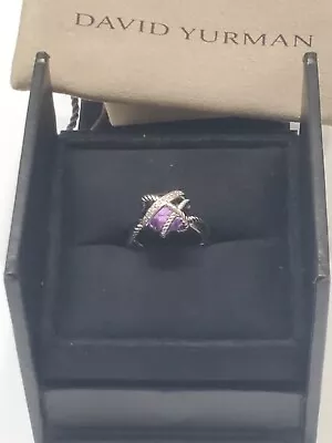 David Yurman Sterling Silver 10mm Cable Wrap Amethyst Size 7 • $200