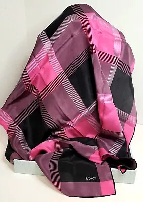 Vintage Echo Pink And Black Plaid Silk Scarf 26x26 Fall  • $19.99