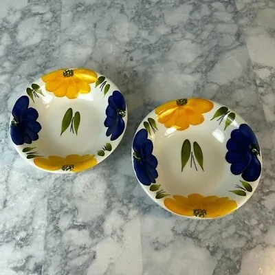 Hand Painted Made In Italy La Primula Daisy Floral Yellow Blue 2 Bowls 12” • $36