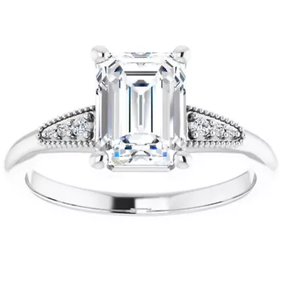 1 3/4Ct Diamond & Emerald Cut Moissanite Vintage Engagement Ring White Gold • $499.99