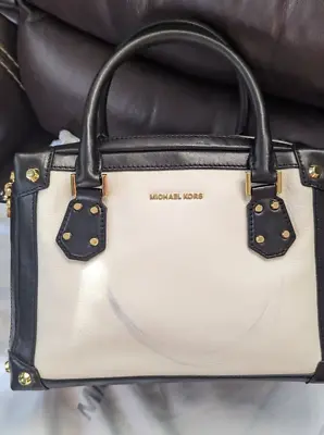 Michael Kors Black Taryn Medium Satchel Soft Leather Black White Crossbody. • $69.89