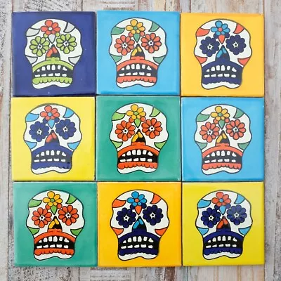 9 Mexican Talavera Tiles - SUGAR SKULL Mix Large • £9.90