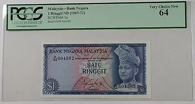 (1967-72) Malaysia Bank Negara 1 Ringgit Note SCWPM# 1a PCGS 64 Very Choice New • $165