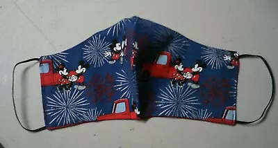 Mickey & Minnie Mouse Fireworks On Blue Cotton Contour Face Mask 9  Washable Rev • $2.99