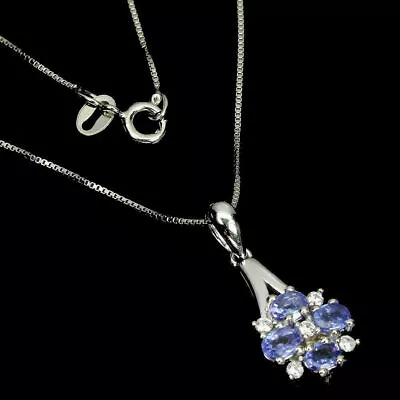 Pendant Blue Tanzanite Genuine Mined Gems Solid Sterling Silver 18 Inch Chain • £66.49