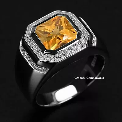 Yellow Topaz Ring Natural Golden Topaz Ring 925 Sterling Silver Ring For Men • $84