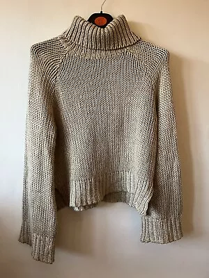 H&M Ladies Beige Knitted Jumper Turtleneck Size Small • £1.50