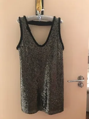 Grey And Black Sequin Flapper Party Dress Low Back Small • £21