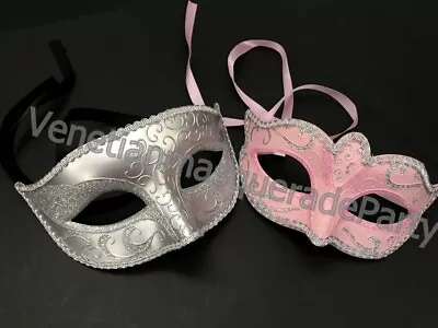 Silver Pink Children Masquerade Mask Pair Halloween Costume Prom Dress Up Party • $13.99