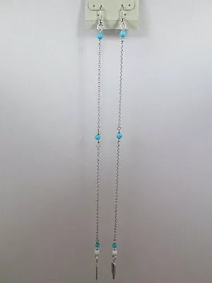 Earrings 9.25 In. Dangle Turquoise Beads Stainless Steel Hypo-allergenic Hook • $11.95