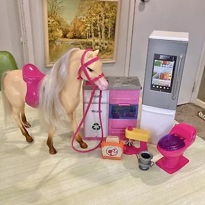 Vintage 2002 Barbie 10” Horse Dream House Furniture Kitchen Items Doll Toys • $55