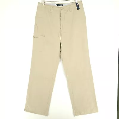 Tommy Hilfiger TH Cotton Trousers Cargo 32W 32L Chino Biege Y2K Straight Leg • £17.97