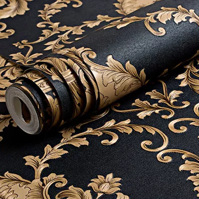 £12.90 • Buy Black Gold Damask Wallpaper For Living Room Vintage Embossed Bedroom Wall Paper