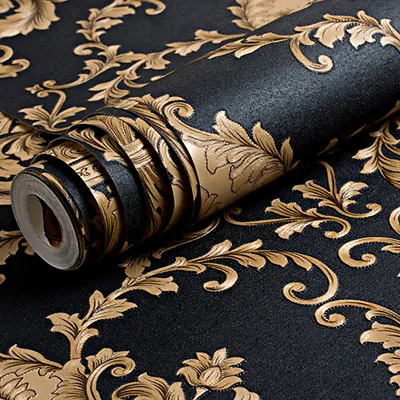£12.90 • Buy Gold Black Damask Wallpaper Luxury Metallic Texture Embossed 