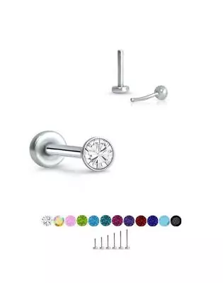 Threadless Labret Push Pin Nose Ring Steel Monroe Stud 1.5mm CZ 18G 20G • $12.99