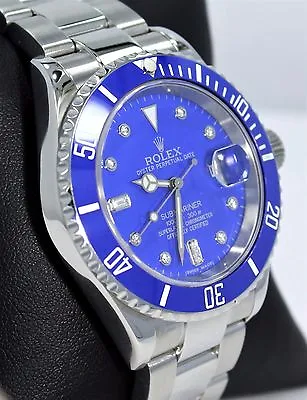 Rolex Submariner 16610 Steel Blue Bezel Diamond Dial Watch MINT SERVICED • $10350