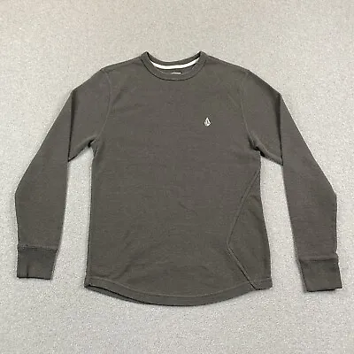 Volcom Shirt Mens Medium Thermal Waffle Knit Base Layer Gray Long Sleeve Logo * • $14.99