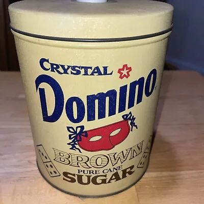 Vintage Crystal Domino Brown Pure Cane Sugar Tin Canister Yellow Farmhouse Retro • $8