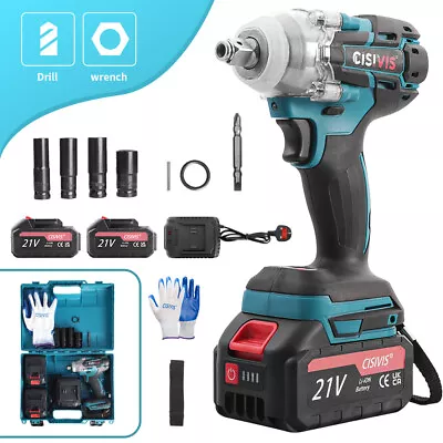 21V Brushless Impact Wrench Driver Cordless Li-Ion Battery 1/2  520NM Kit Makita • £26.99