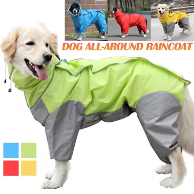 Pet Dog Raincoat Hooded Puppy Rain Jacket Coat Coloured Waterproof Dog Jacket AF • £10.99