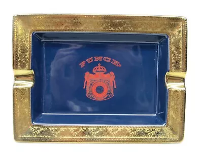 PUNCH Cigar Ashtray Ceramic 9  Vintage Gold Blue Red • $39.99