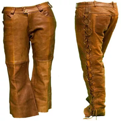 Men Native Indian Western American Cowboy Leather Laced Pant • $89.99