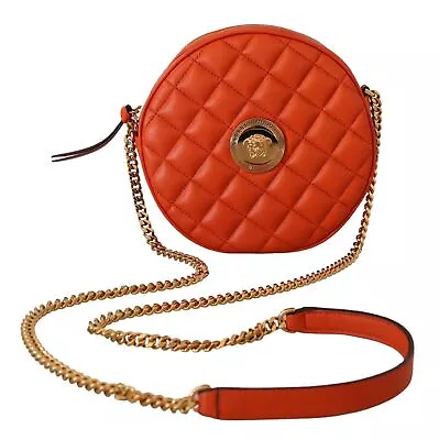 Versace Women Red Crossbody Bag Leather Quilted Chain Strap Medusa Logo Handbag • $1928.51