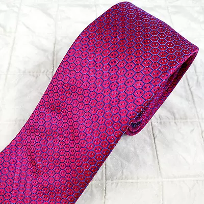 CHARLES TYRWHITT Glossy Magenta 100% Silk Tie Blue Honeycomb Geometric 3.25 X59  • $9.99