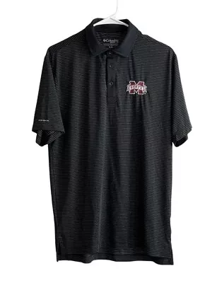 Mississippi State Bulldog Polo Shirt Men Medium Black Short Sleeve Columbia Golf • $14