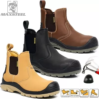 Mens Leather Safety Steel Toe Cap Chelsea Dealer Boots Slip Pull On Work Shoe Sz • £29.95