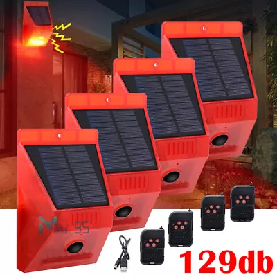 1-4x Solar Alarm LED Light Strobe Light Wireless Motion Sensor Detector Outdoor • $86.99