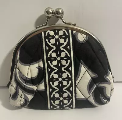 Vera Bradley Night & Day Double Kiss Lock Coin Purse Wallet White Black Retired • $17.94