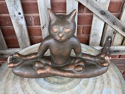HTF Pier 1 Imports Yoga Meditating Zen Cat Statue Figure Buddha Bronze Rare • $72.99