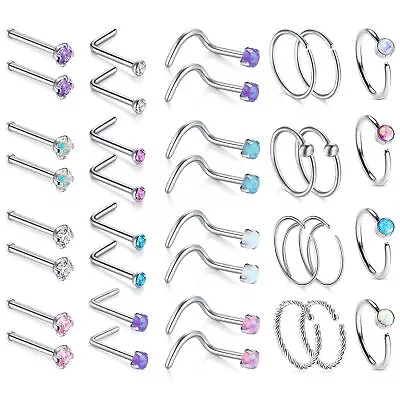 36PCS 20G Nose Ring Hoop Surgical Steel Nose Studs Screw L-Shaped Nostril Hoops • $13.99