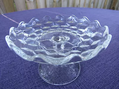 Adorable Small Vintage Clear Glass Dessert Pedestal Stand Scalloped Edge • $9.58