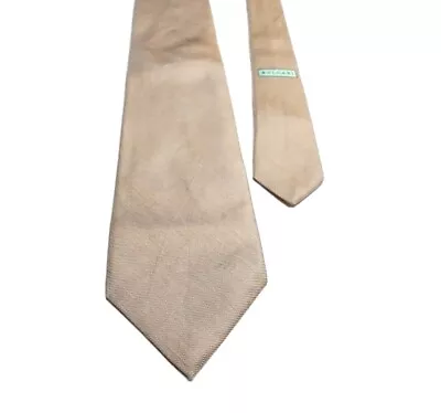 BVLGARI 7-fold Solid Beige 100% Silk Made In Italy Neck Tie Krawatte • $79