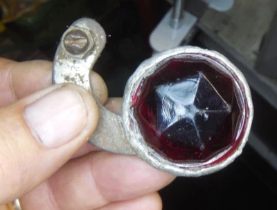 $25 • Buy Antique License Plate RED Glass Reflector Vintage Bicycle Harley 1 9/16  W/mount