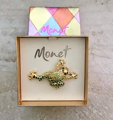 Monet Vintage Green Bezel Set Rhinestone Frog Brooch Pin New With Box • $28