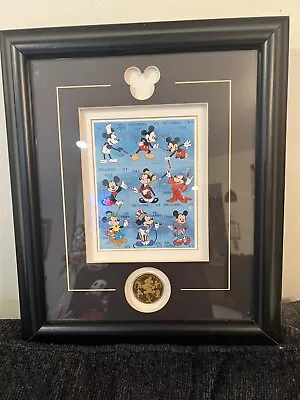 Walt Disney’s Framed Mickey Mouse Through The Years Stamps/ Bronze Medallion • $55